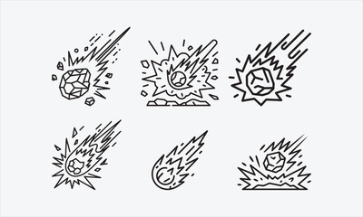 Meteor Strike for Sci Fi Combat Wars. line art icon set vector illustration © lokshmon