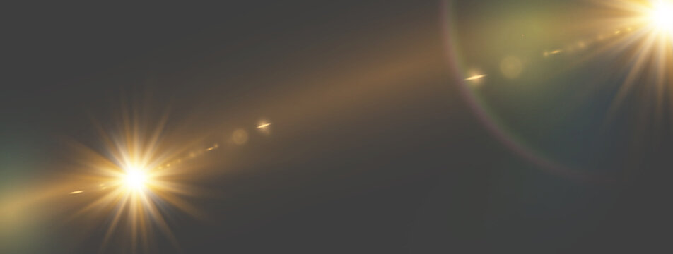  Warm golden lens flare overlay effect with dual starburst and bokeh halo