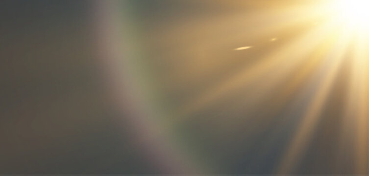 Top right corner warm sun flare overlay effect with optical lens reflections