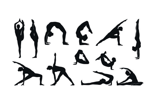 Yoga Asanas and Gymnastics Female Silhouettes Big Collection