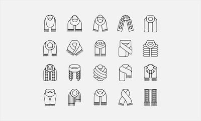 Fototapeta premium Winter Scarf Cozy Fashion Vector line art icon set Illustration