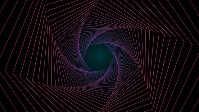 Geometric spiral tunnel abstract dark neon light pattern