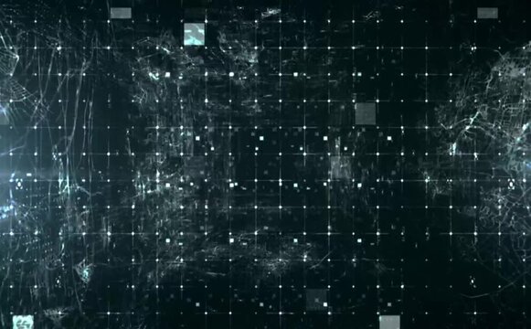 Futuristic digital matrix animation with blue glowing geometric patterns