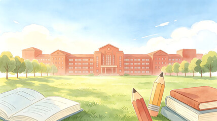 Obraz premium Back to school campus hand drawn illustration background