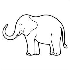 Naklejka premium Cute Cartoon Elephant Outline Vector Line Icon