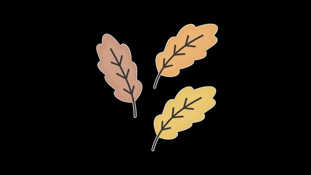 Seamless looping animation of swinging dry oak leaves for autumn and Thanksgiving seasonal concepts. Flat style sticker design element isolated on transparent alpha channel background