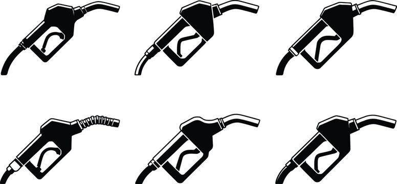 Gas pump nozzle vector icon set for fuel and petrol station