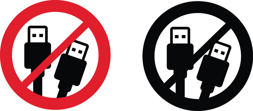 Cable vector illustration with forbidden prohibition sign symbol