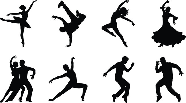 Dance Silhouette Collection Featuring Ballet Contemporary Ballroom and Street Dance Poses