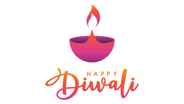 Happy Diwali typography with single modern colorful diya lamp