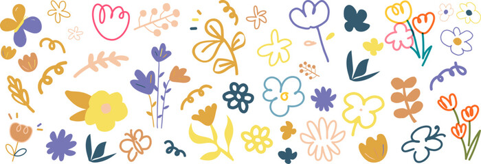 Obraz premium Colorful abstract floral doodles vector set