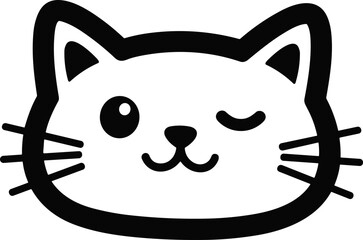 Cute Cat Face Winking - Simple Black and White Vector Icon © 400bos