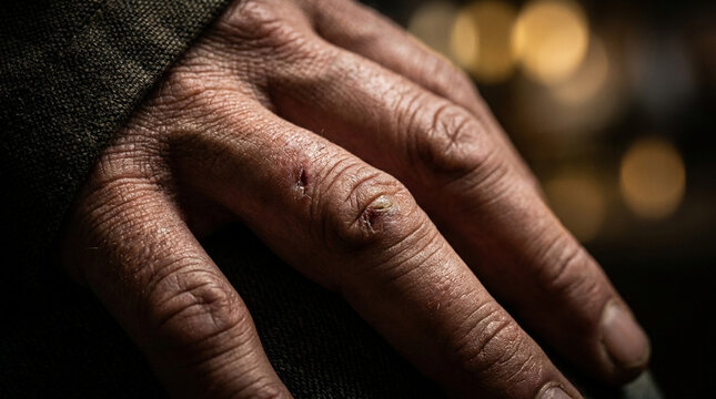 Weathered Hands with Visible Scars and Wrinkles