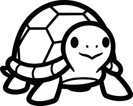 Cute cartoon turtle illustration, simple line art, white background, friendly animal