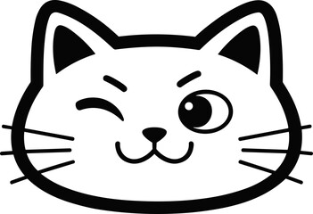 Winking Cat Face Icon, Playful Feline Cartoon Character, Vector Art © 400bos