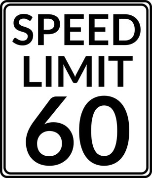 Speed limit 60 mph traffic sign, Speed limit 60 road sign