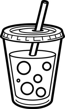 Hand-drawn illustration of a bubble tea drink in a clear cup with a straw and lid.