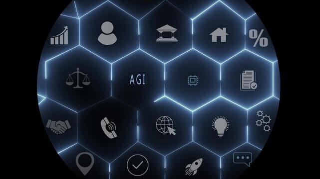 AGI - Artificial General Intelligence icons Set &ndash; AGI Technology, Machine Learning, Neural Network. optical lager light background