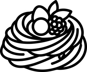 Dessert icon illustration of meringue nest with berries and mint leaves © Jayagem