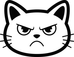 Grumpy Cat Face Icon - Black and White Vector Illustration © Domboancok