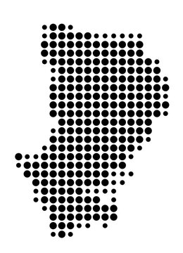 Symbol Map of the Division Dhaka (Bangladesh) showing the area with a pattern of black circles
