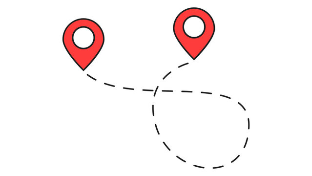 Map route with two red location pin pointers