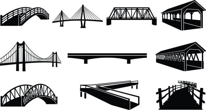 Bridge Structure Silhouette Collection Featuring Transportation and Architectural Crossing Designs