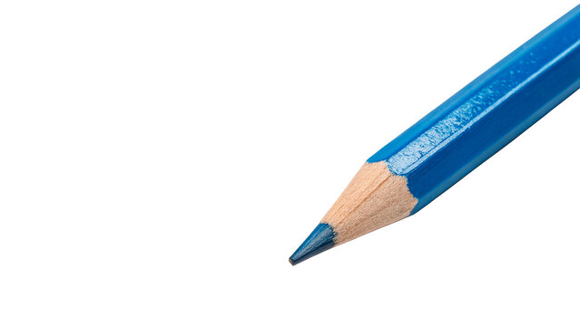 Classic sharp blue wooden pencil with black graphite lead isolated on transparent background cut out