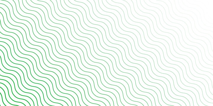 Green diagonal wave texture gradient. Wavy line pattern wallpaper. Fading curved linear halftone gradation. Thin to thick undulate stripe background for overlay, print, cover, graphic design. Vector