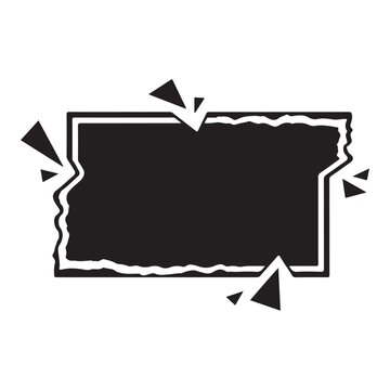 Black rectangular torn frame vector with exploding shards and jagged edges for text box or title border
