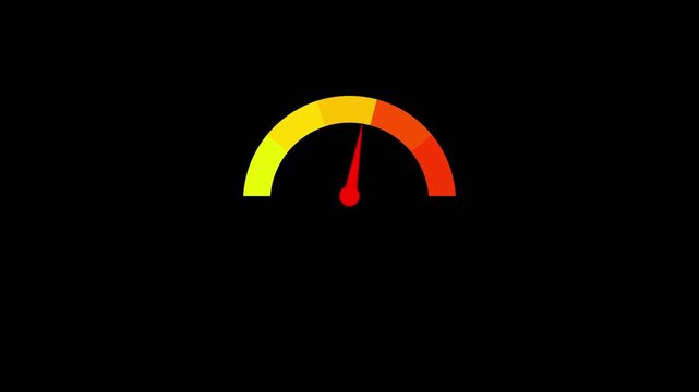 Speedometer gauge meter indicator showing performance levels on dark black background.