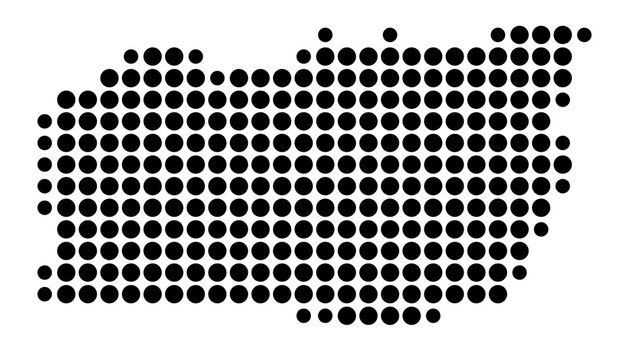 Symbol Map of the Prefecture Mali (Guinea) showing the area with a pattern of black circles