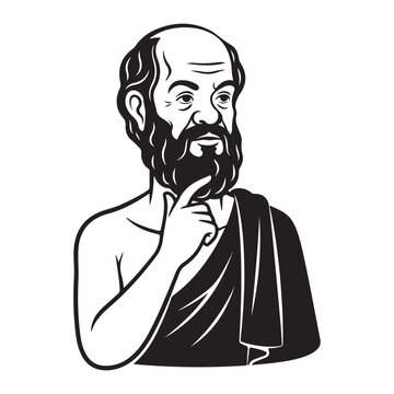 Socrates ancient Greek philosopher vector illustration with beard and toga in thinking pose for wisdom and education