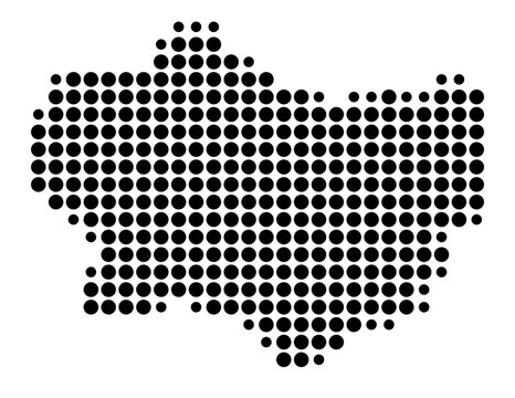 Symbol Map of the County Krapinsko-Zagorska (Croatia) showing the area with a pattern of black circles