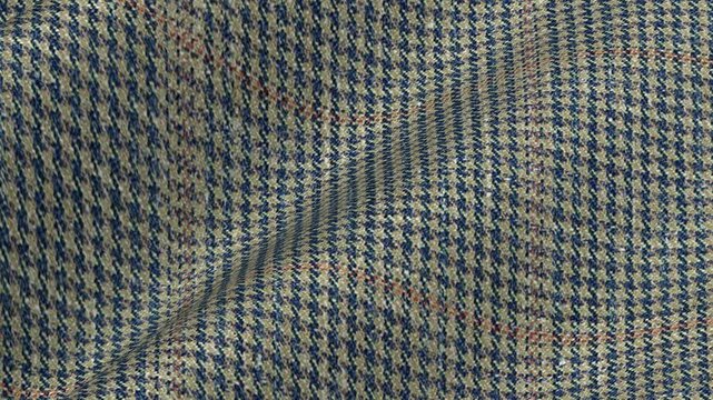 Italian Glen Plaid Houndstooth Wool Linen Silk Fabric rippling in rich waves of complex traditional pattern and premium lightweight material cloth