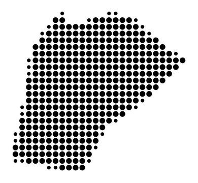 Symbol Map of the Urban county Salgotarjan (Hungary) showing the area with a pattern of black circles