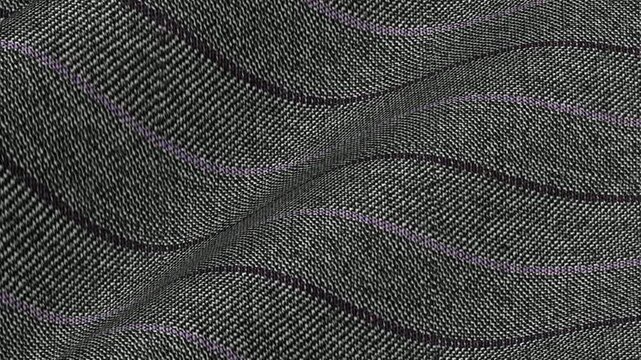 Italian Charcoal Grey Herringbone Pinstripe Wool Fabric moving in complex waves of zigzag weave and tailored corporate stripes for business fashion