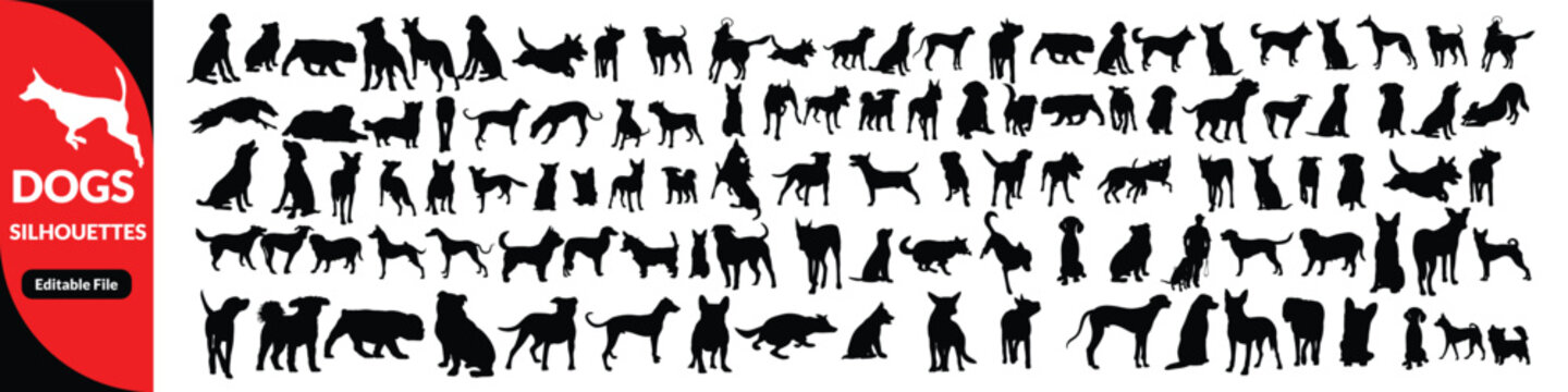Dogs silhouette design , dogs set silhouette on white background, isolated, vector