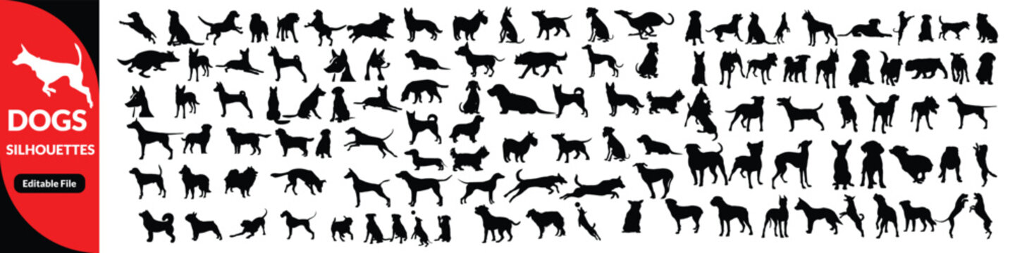 Dogs silhouette design , dogs set silhouette on white background, isolated, vector