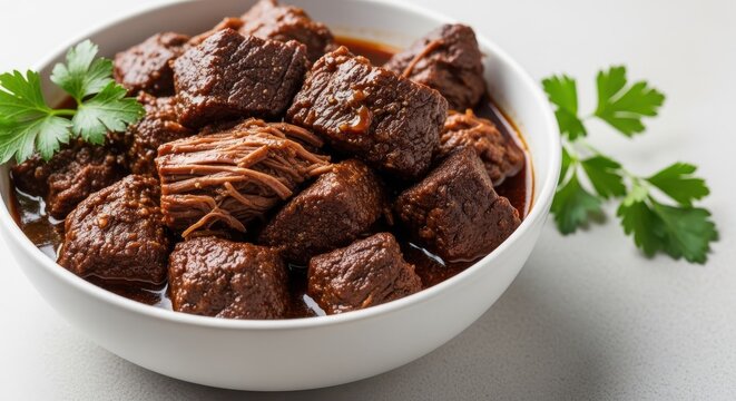 Bowl of savory beef stew with tender meat chunks