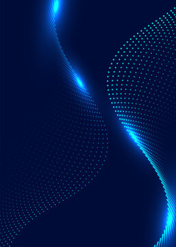 Abstract vertical technology background with glowing blue particle waves.