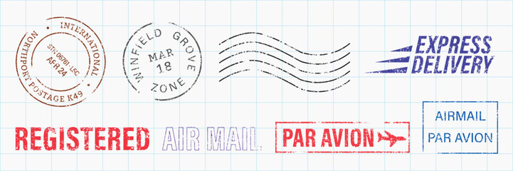 Fototapeta na wymiar Vintage airmail stamps and marks vector element set