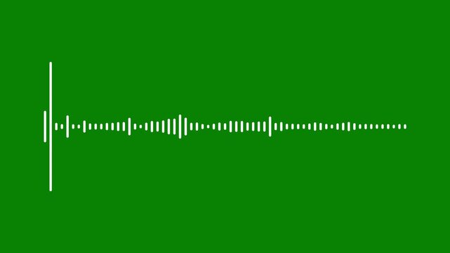 Dynamic digital audio waveform animation with responsive white equalizer lines isolated on green background for podcast intros video overlays and music production assets in 4k lopping video.