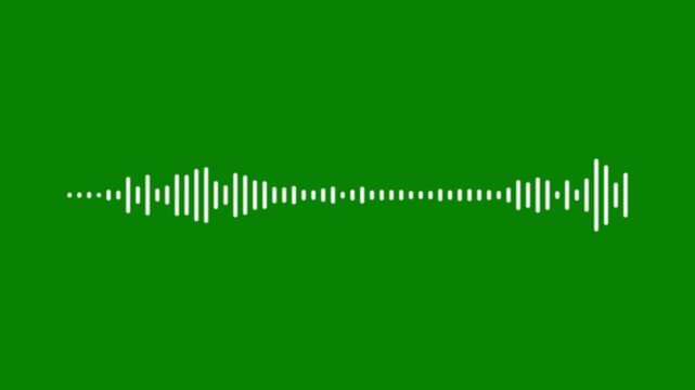 Dynamic white audio waveform spectrum animation on green background with reactive music equalizer bars and digital sound frequency visualization loop for podcasts streaming and vj overlays in 4k.