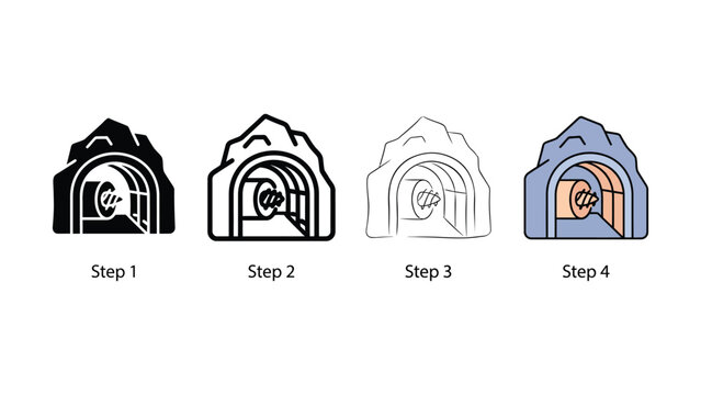 Mine tunnel entrance icon evolution set editable vector