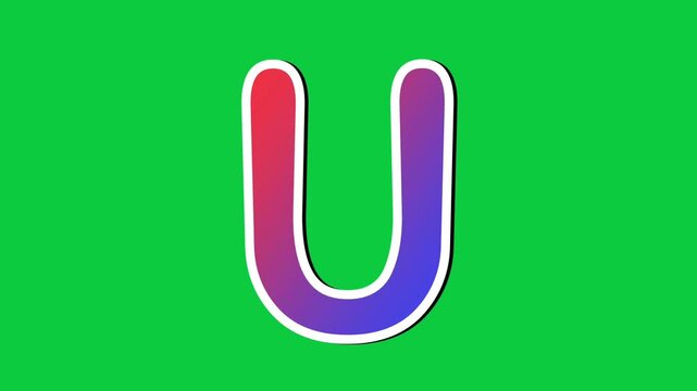 Neon Gradient Letter U Animation on Green Screen Background