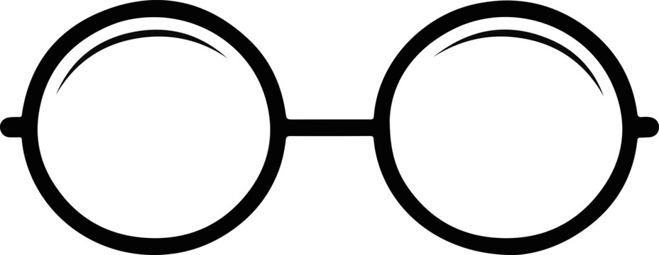 Black round glasses icon minimalist vector illustration for optometry and fashion design