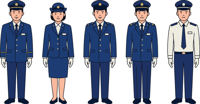 Uniformed security guards and officers standing in a row