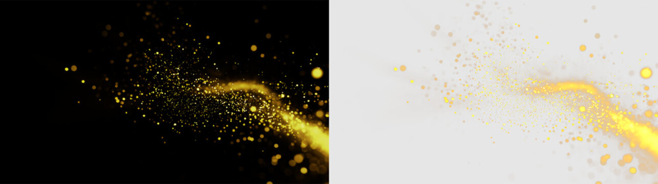 Bright yellow particles and lines create a dynamic scene on a transparent background during a creative design moment