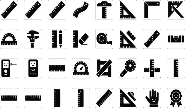 Black and white icons set precision tools for measurement construction and engineering